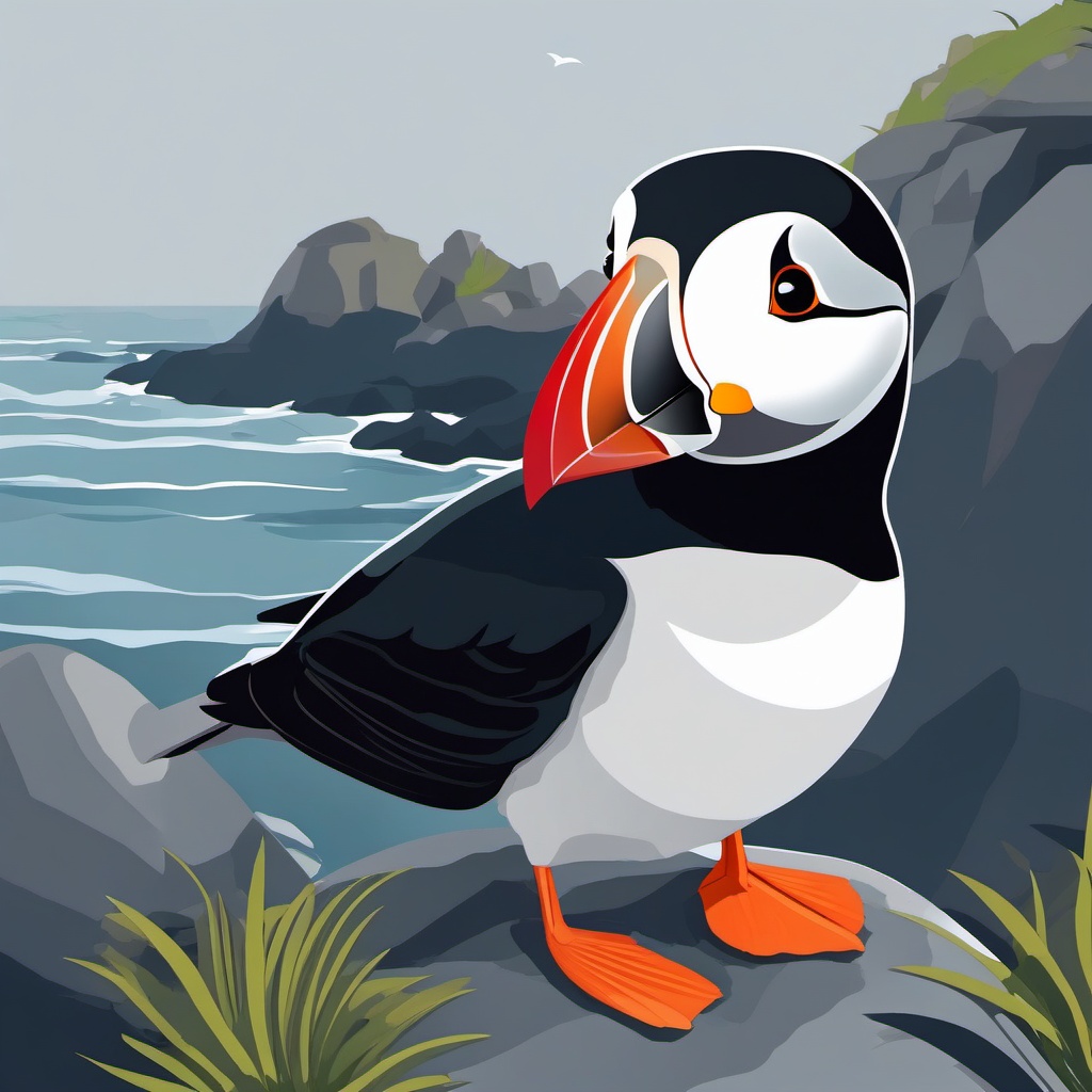 Cute Puffin on a Rocky Shore  clipart, simple