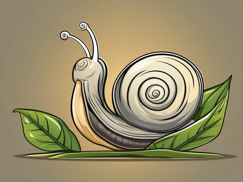 Snail Cartoon - Cartoon of snail crawling on leaf  