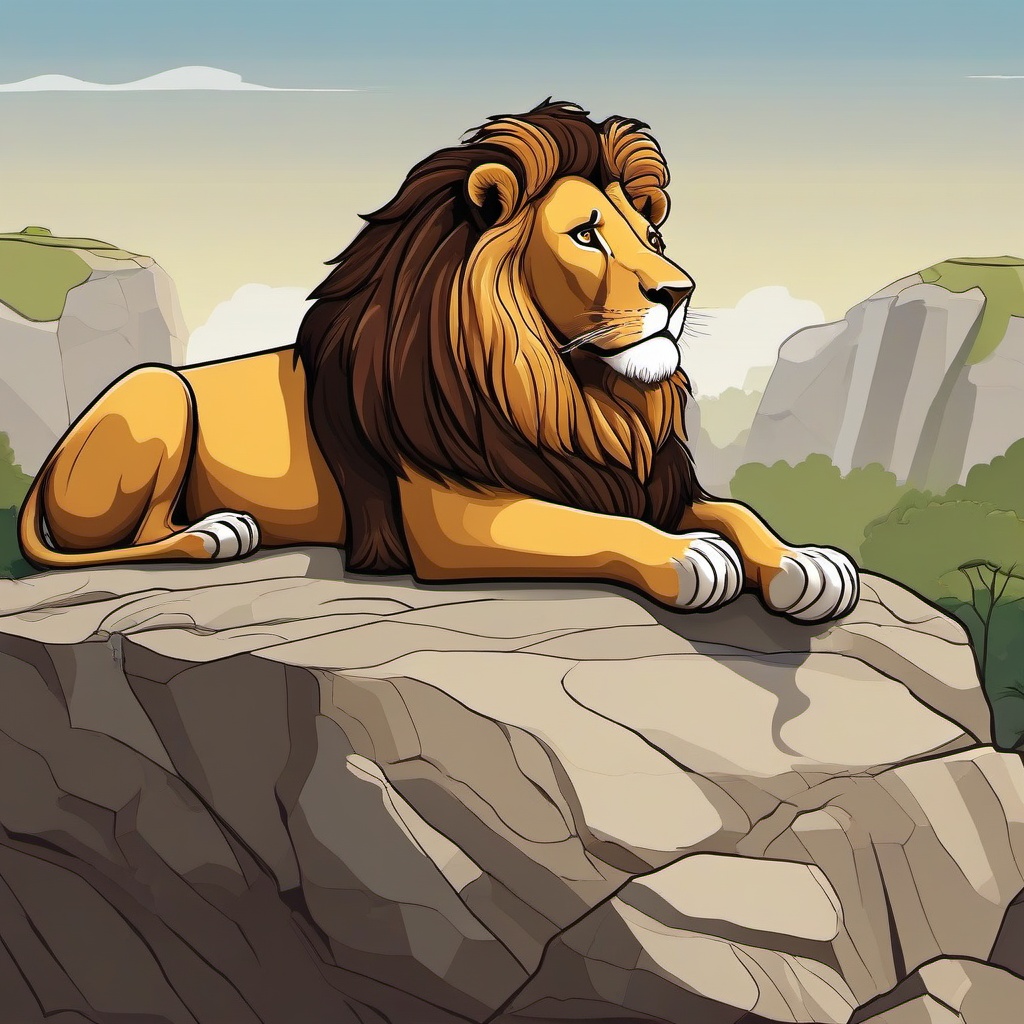 Lion cartoon - Lion resting on a rocky ledge  