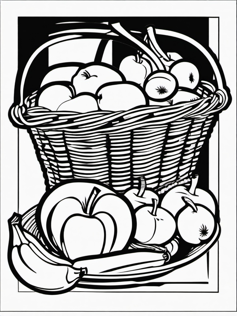 Food Coloring Pages - Fresh fruit basket filled with apples and bananas  simple coloring pages