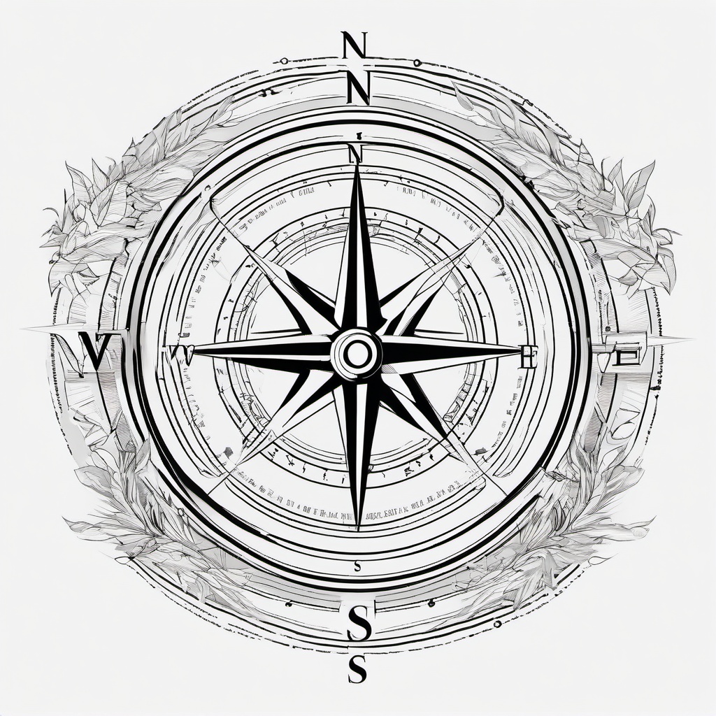 Tattoo Compass Map - Tattoo featuring both a compass and map.  simple vector tattoo,minimalist,white background