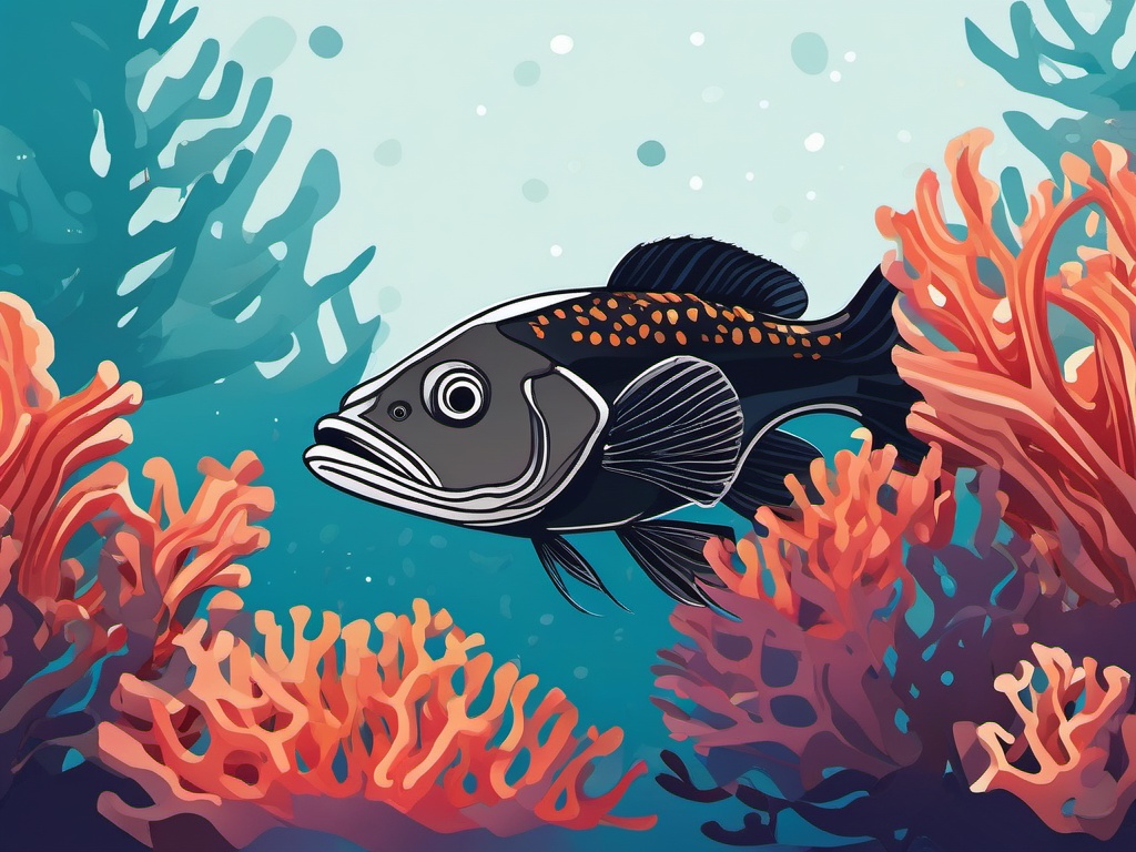 Grouper Clipart - Grouper fish hiding in a coral crevice , minimal, 2d