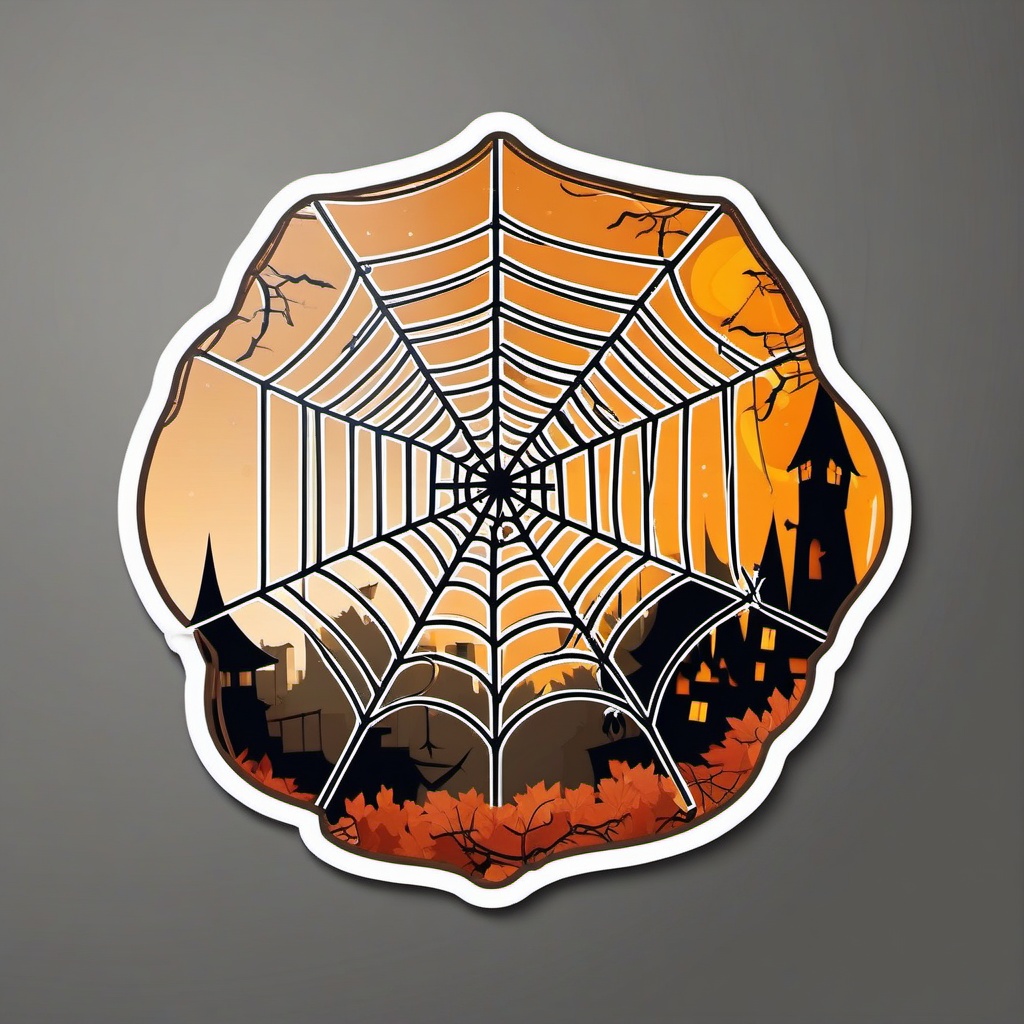 Spider Web Corner Sticker - Halloween theme, ,vector color sticker art,minimal