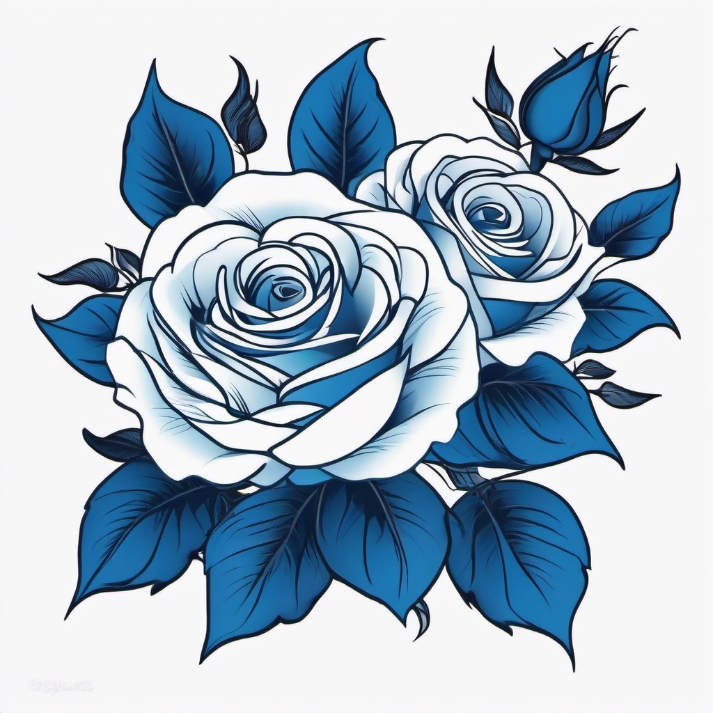 Blue Roses Tattoo - Tattoo featuring roses in blue color.  simple color tattoo,minimalist,white background