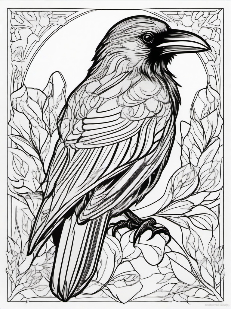 Raven Coloring Pages - Large Black Mysterious Bird  minimal black outline printable sheet, coloring page