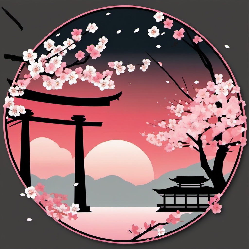 Hanami in Kyoto sticker- Cherry blossom viewing during the traditional Japanese custom of Hanami, , sticker vector art, minimalist design