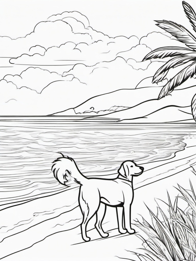 Dog at the Beach Coloring Pages - Fun in the Sun with a Dog  minimal black outline printable sheet, coloring page