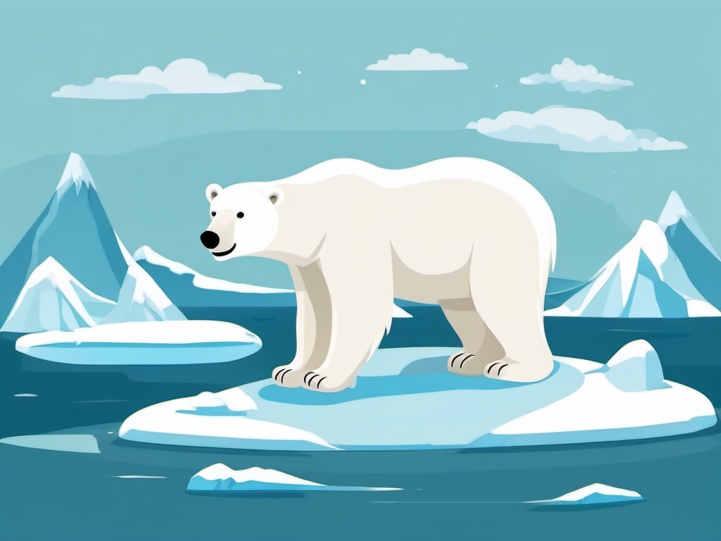 Cute Polar Bear in the Arctic Ice  clipart, simple