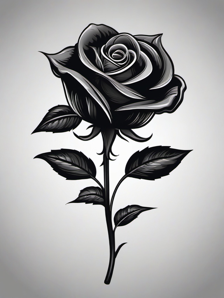 All Black Rose Tattoo-Celebration of simplicity and unity with an all black rose tattoo, symbolizing the purity and mystique of the bloom.  simple vector color tattoo