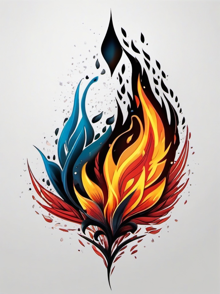 fire and rain tattoo  simple color tattoo,white background