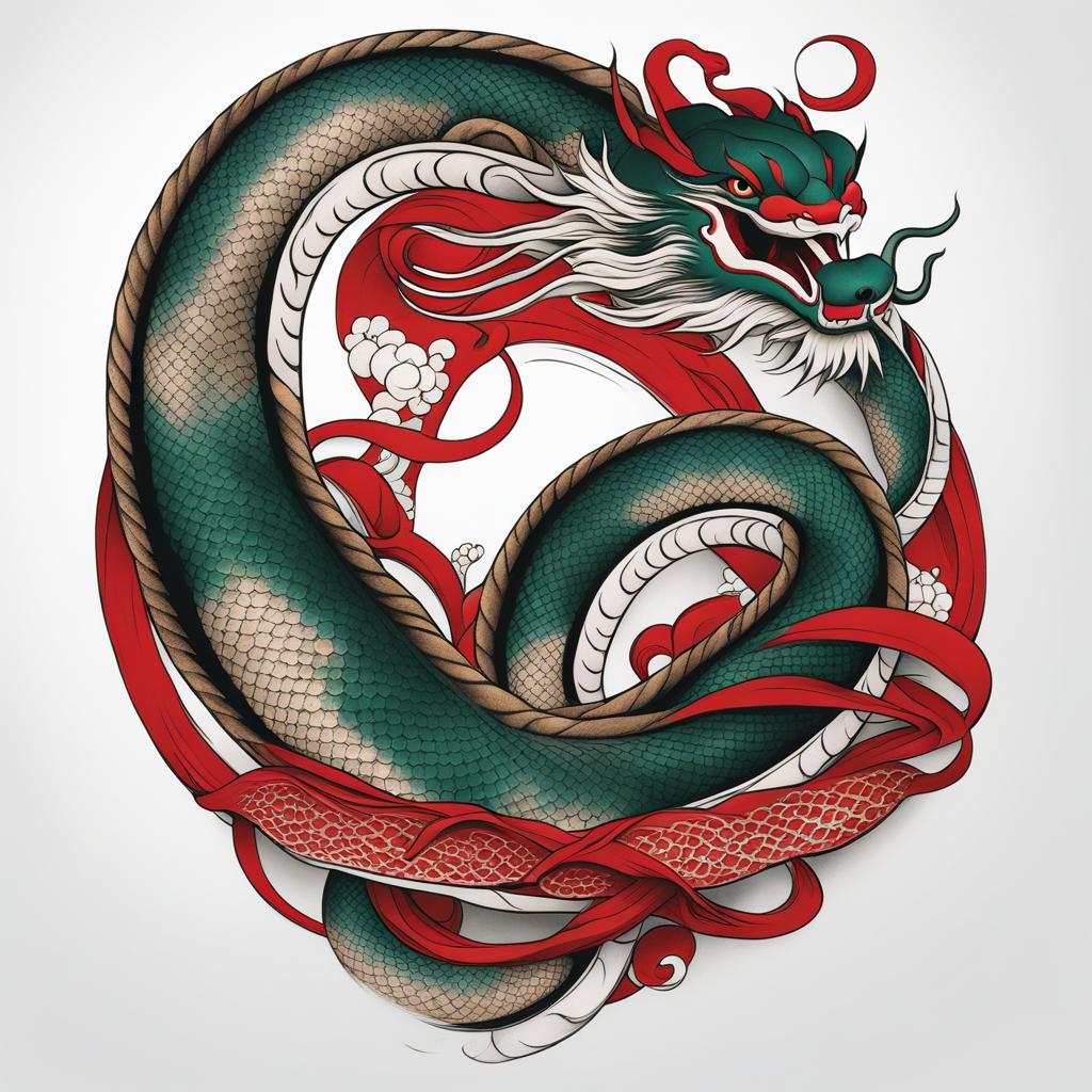 Japanese serpent tattoo, Tattoos inspired by Japanese culture featuring serpents. colors, tattoo patterns, clean white background