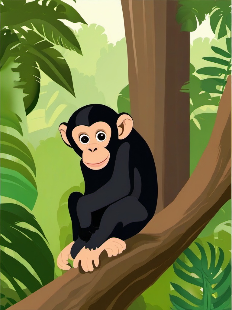 Cute Chimpanzee in the Rainforest Canopy  clipart, simple