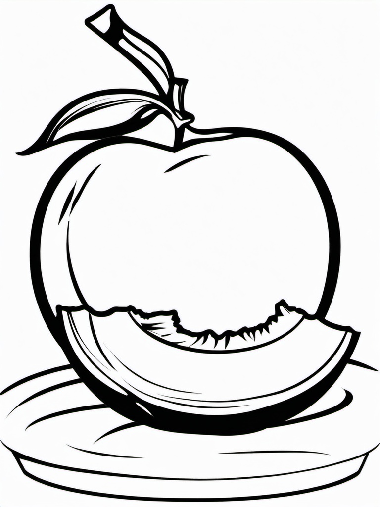 Food Coloring Pages - Fresh peach with a slice cut out  simple coloring pages