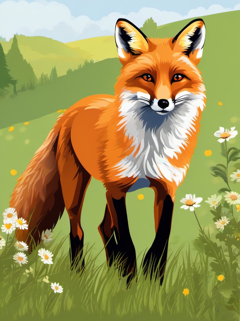 Fox clipart - fox walking through a meadow  