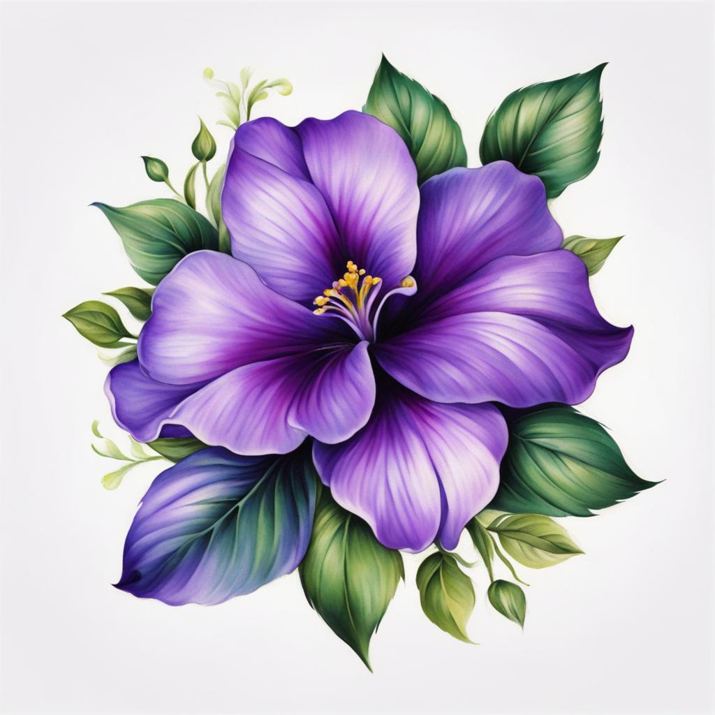 Violet tattoo flower, Tattoos featuring the charming and delicate violet flower.  vivid colors, white background, tattoo design