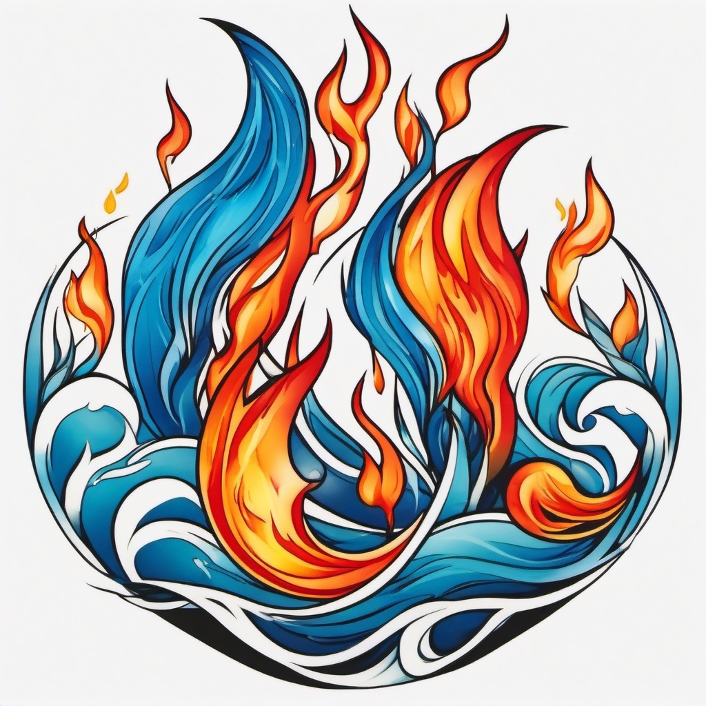 fire and water couple tattoo  simple color tattoo,white background