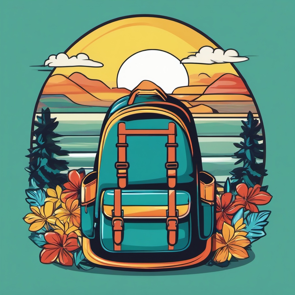 Backpack clipart - backpack in a summer setting  clipart