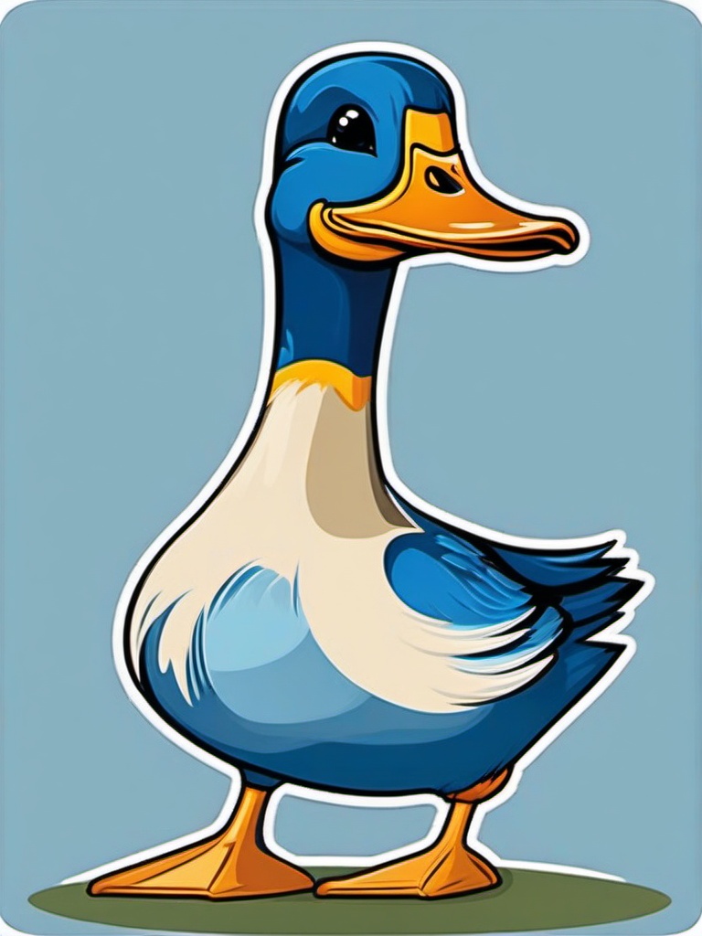 Swedish Blue Duck cartoon - calm, blue-feathered duck  cartoon sticker style