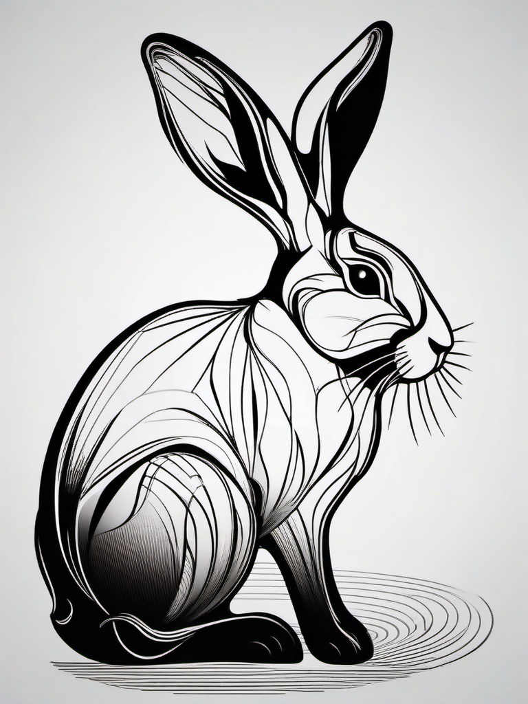 black and white rabbit tattoo  minimalist color tattoo, vector