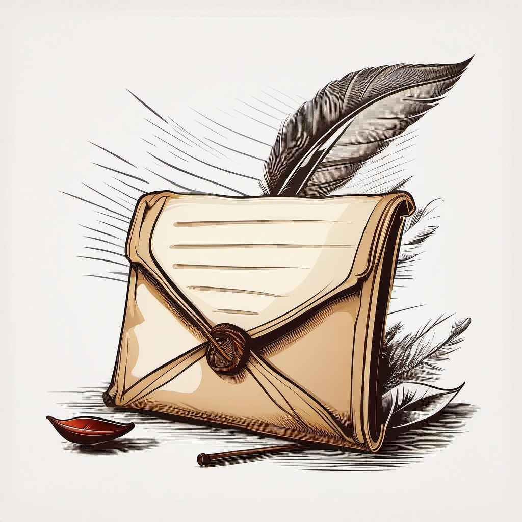 Old-fashioned letter with a quill pen clipart.  vector style illustration, white background