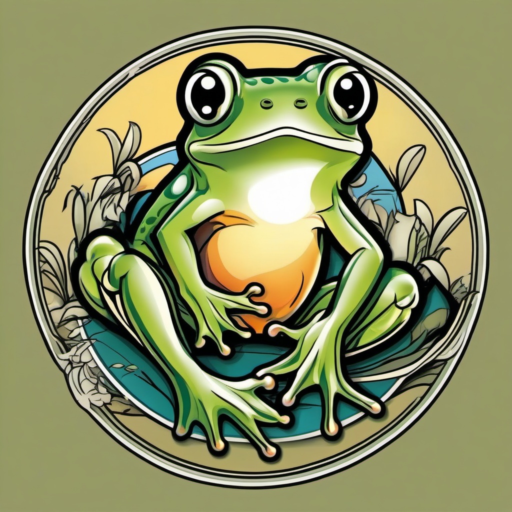 Cartoon Frog Tattoo-Whimsical and playful tattoo featuring a cartoon-style frog, perfect for those who appreciate lighthearted and creative body art.  simple color vector tattoo