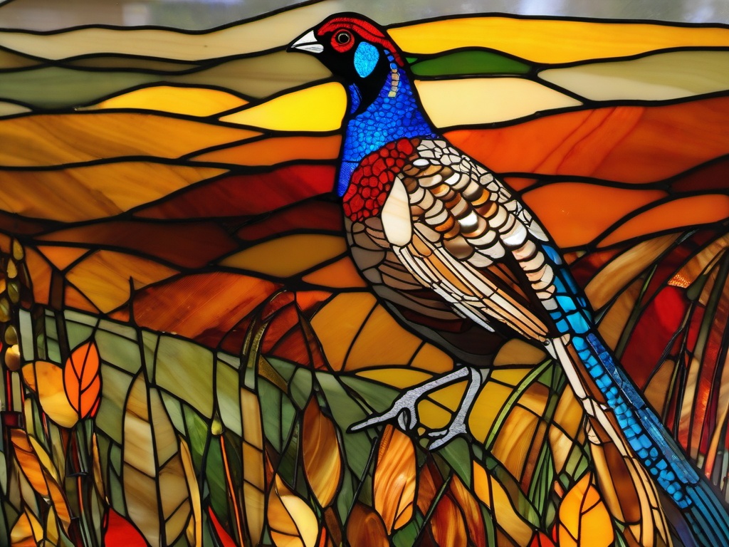 Stained Glass Pheasant - Pheasant in autumn field  