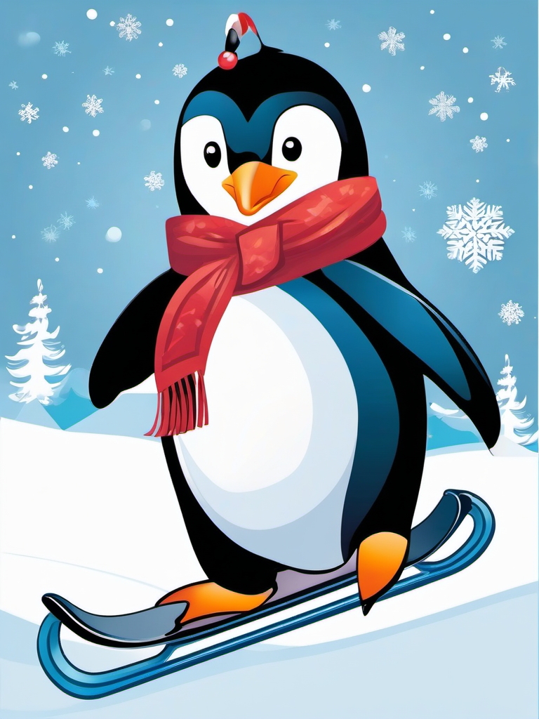 Ice skating penguin - Glide into winter wonder with enchanting images of penguins gracefully ice skating.  color vector clipart