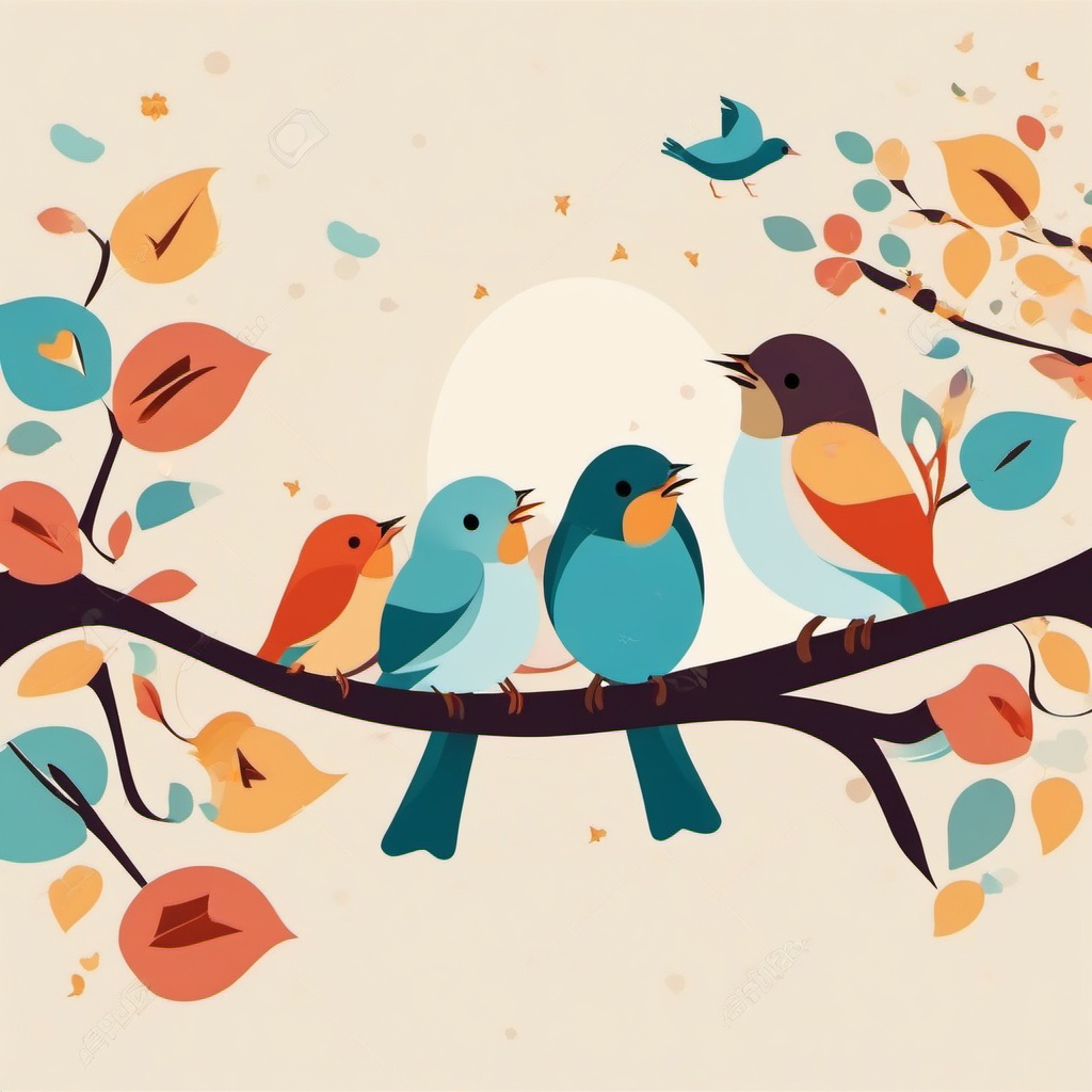 Birds Singing clipart - Birds chirping in the morning, ,vector color clipart,minimal