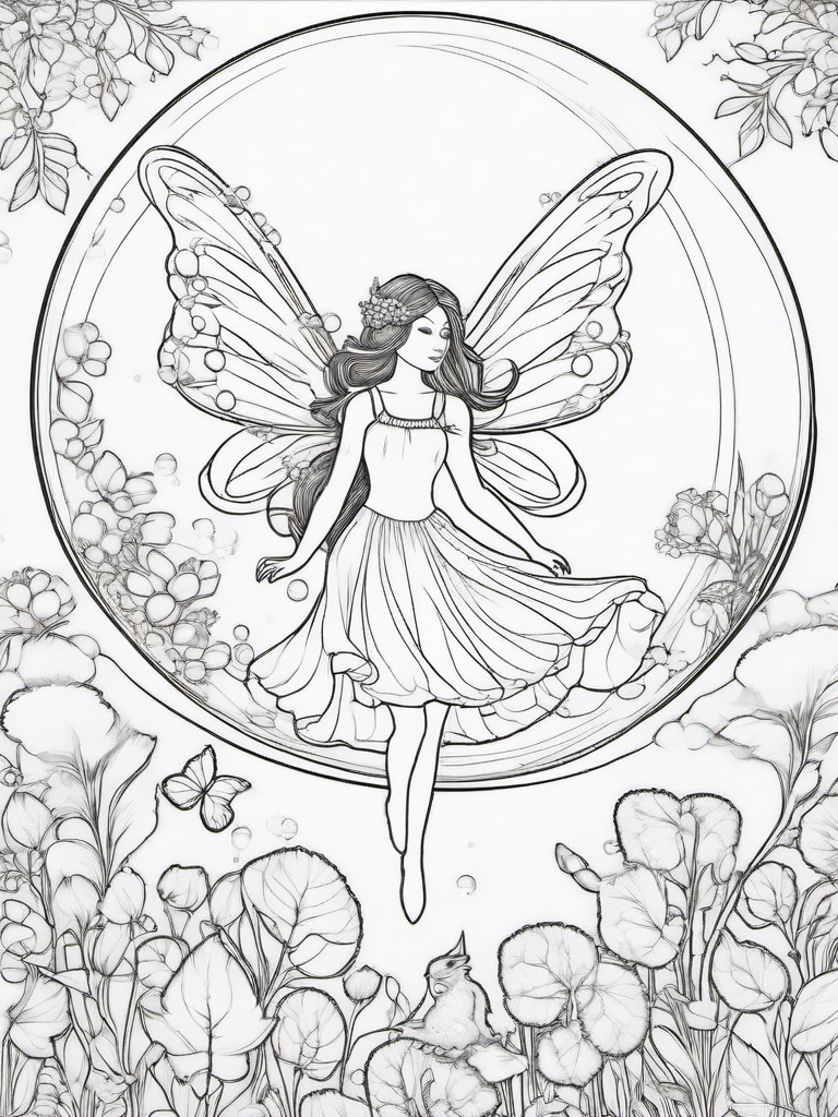 Fairy in a Bubble Coloring Pages - Fairy Floating Inside a Magical Bubble  minimal black outline printable sheet, coloring page