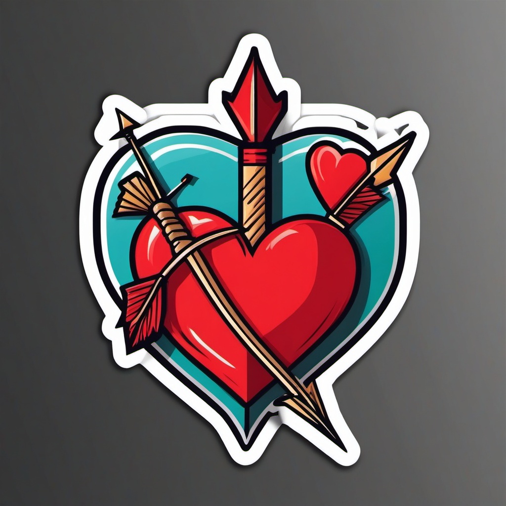 Heart and Arrow Sticker - Heart pierced by an arrow, ,vector color sticker art,minimal