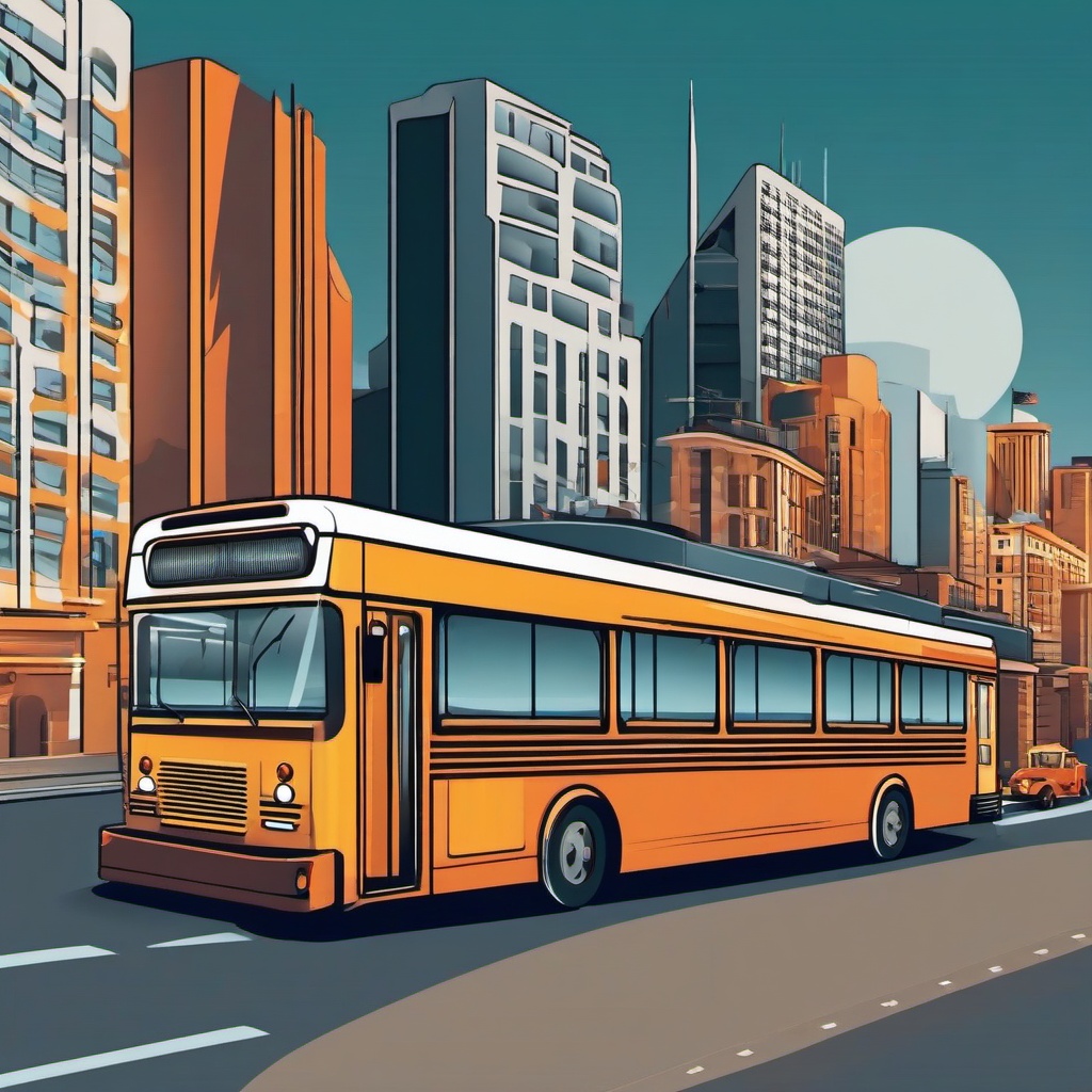 Bus clipart - city bus in a busy downtown area  color,minimalist,vector clipart