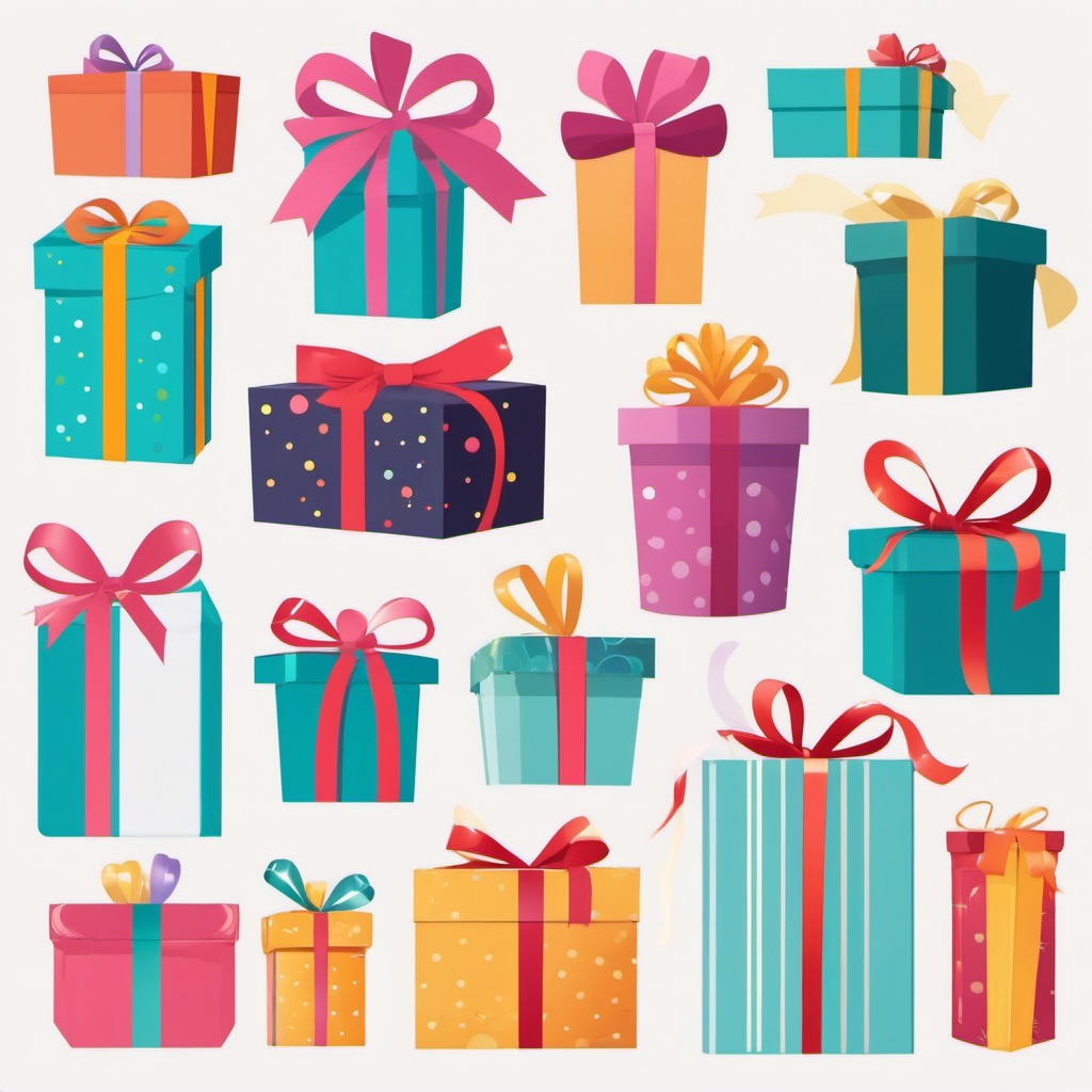 Birthday Presents clipart - Wrapped birthday presents with bows, ,vector color clipart,minimal