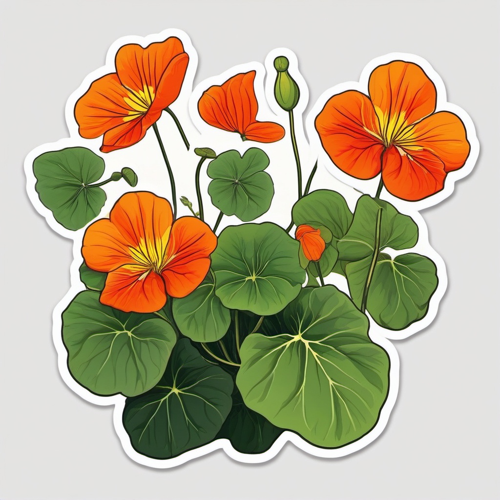 Nasturtium Sticker - Add a burst of color and peppery charm with the vibrant and trailing blooms of nasturtiums, , sticker vector art, minimalist design