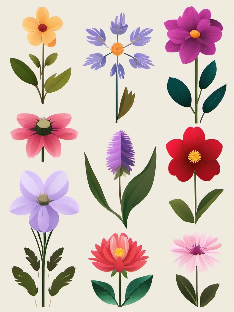 Alpine Flower Diversity clipart - Diverse array of alpine flowers, ,vector color clipart,minimal