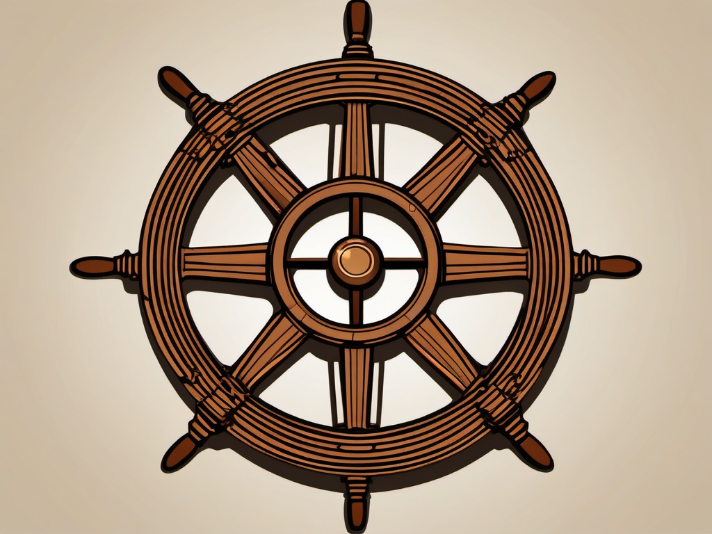 Old Ship Wheel Clipart - Wooden ship wheel aboard an ancient vessel.  color clipart, minimalist, vector art, 