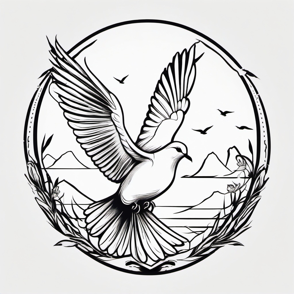 Dove Bird Tattoo Designs - Dove in peaceful setting  minimalist tattoo design, white background