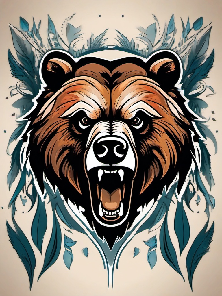 angry grizzly bear tattoo  simple vector color tattoo