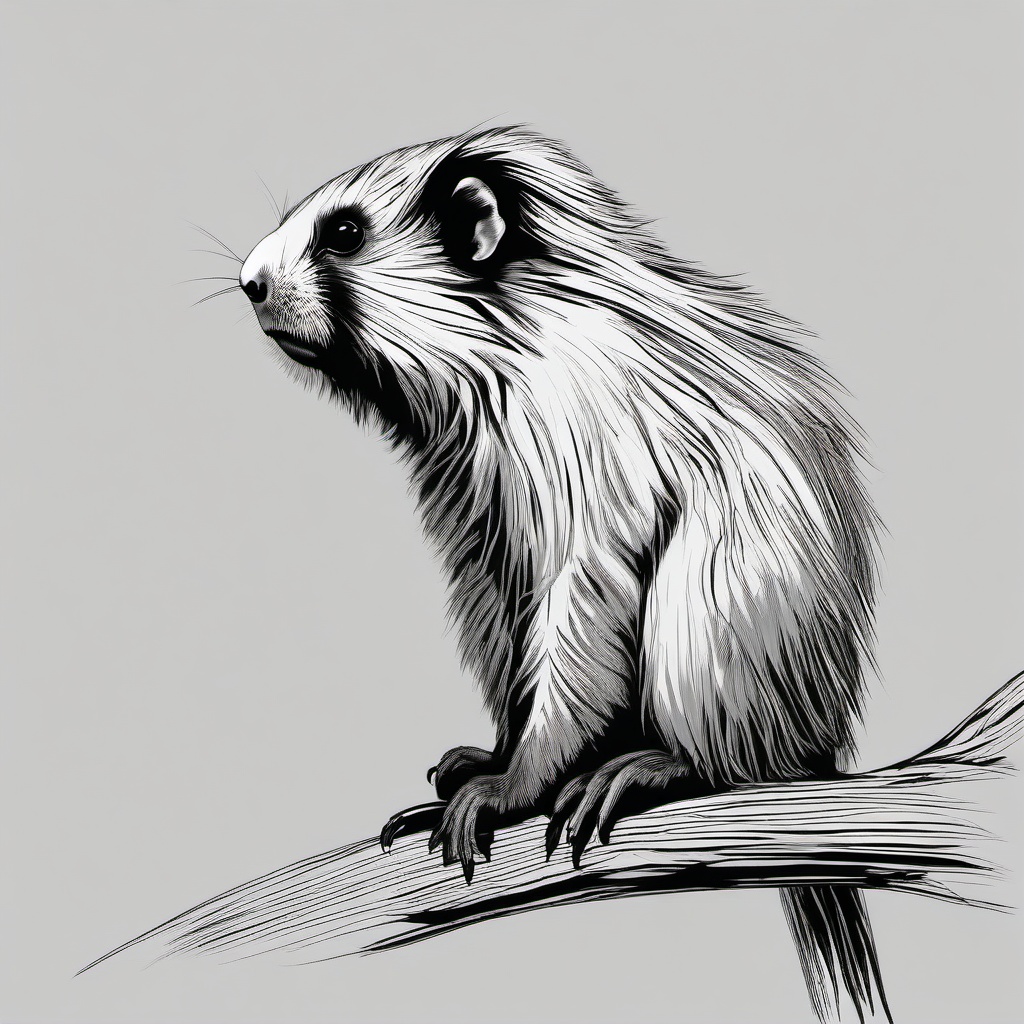 drawing of a marmoset on a branch  minimal rough sketch scribbles,doodles,black and white