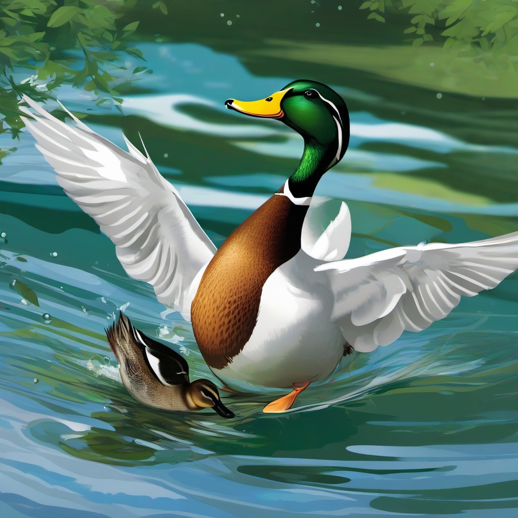 Duck clipart - duck diving for food in the water  