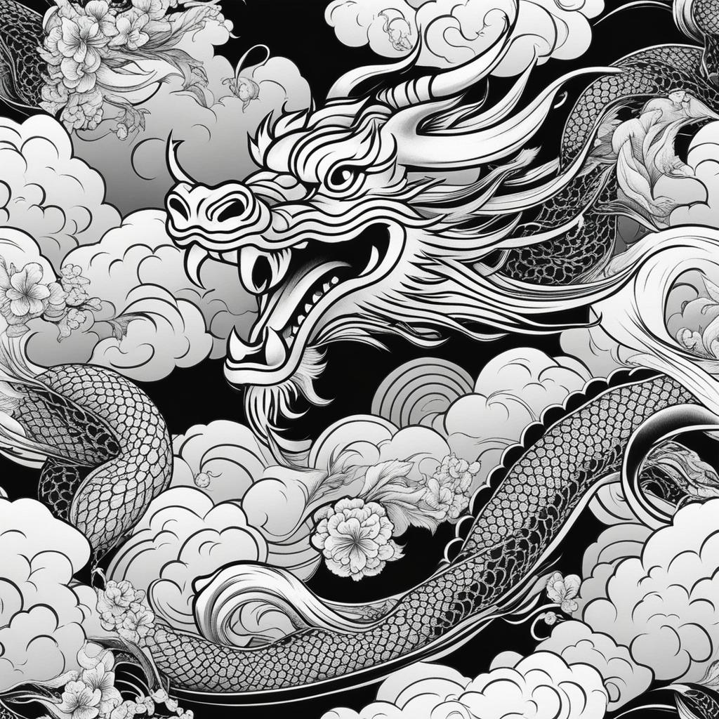 japanese dragon tattoo black and white design 