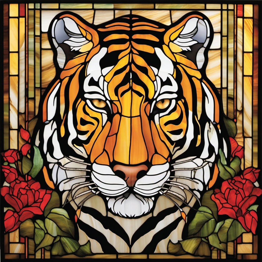 Stained Glass Tiger - Showcase the wild beauty of tigers with stained glass art, featuring these majestic big cats in vibrant and captivating designs.  