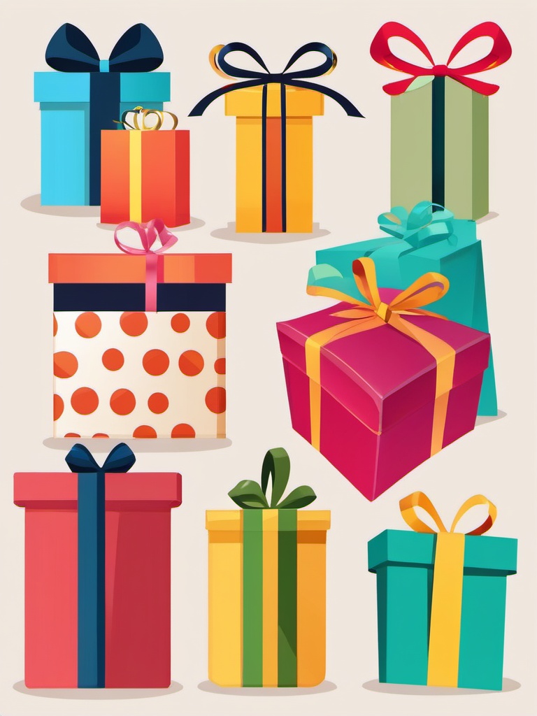 Birthday Presents clipart - Wrapped birthday presents with bows, ,vector color clipart,minimal