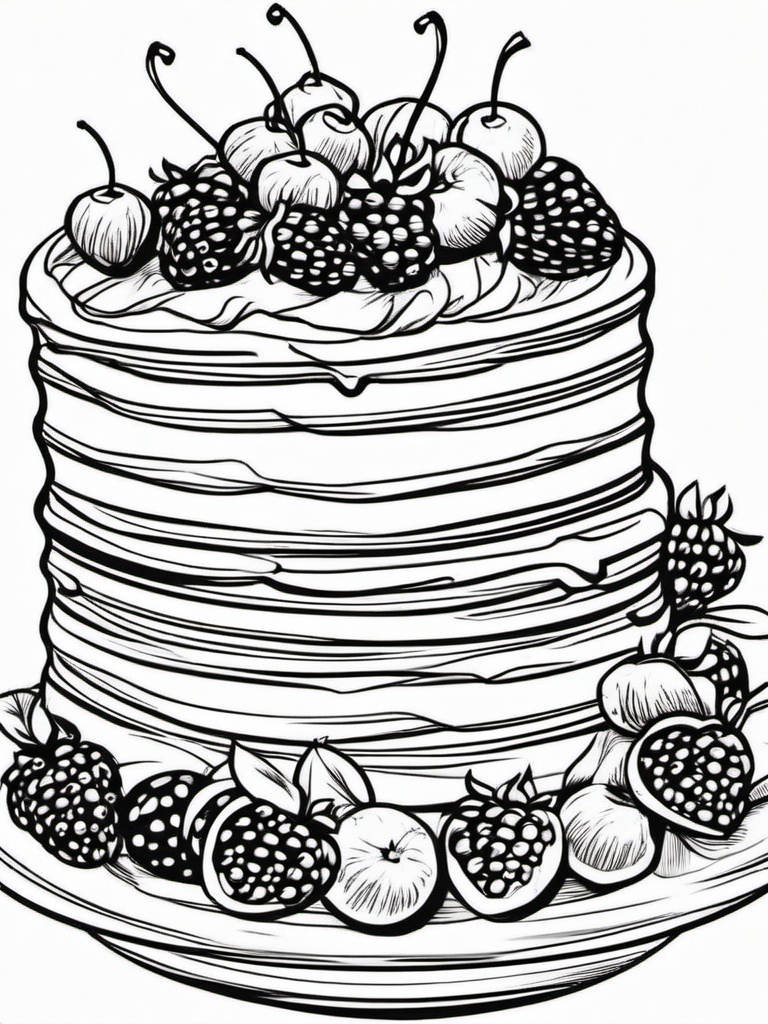 Cake Coloring Pages - Vegan chocolate cake with berries  simple coloring pages