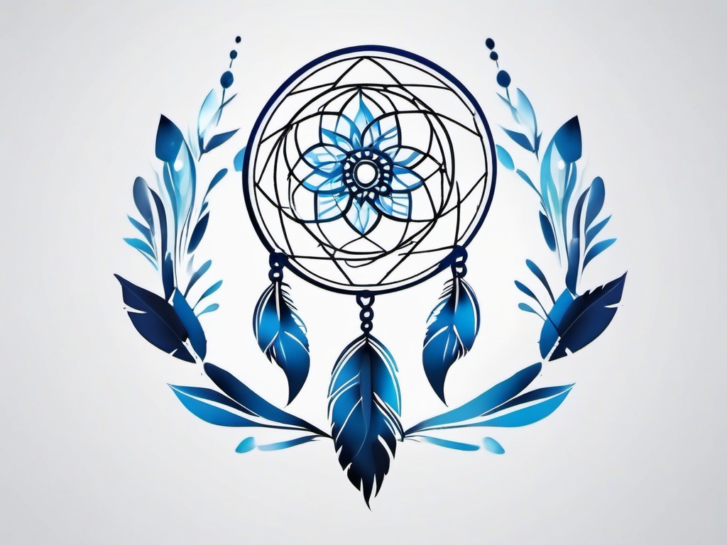 Blue Dreamcatcher Tattoo - Tattoo featuring a dream catcher with blue elements.  simple vector tattoo,minimalist,white background