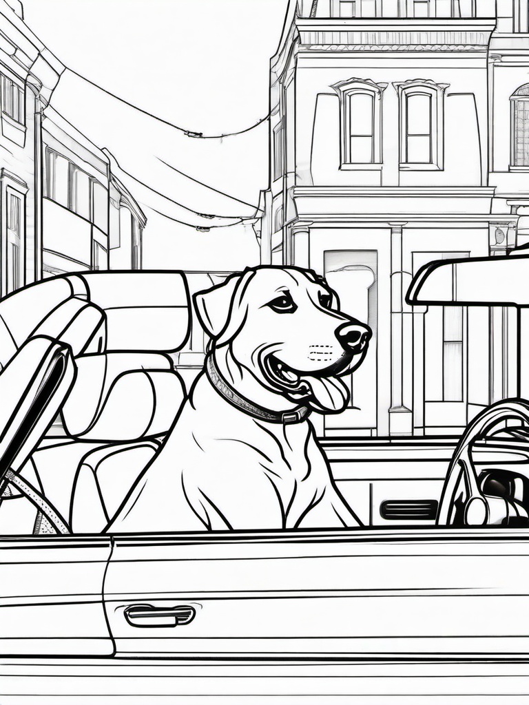 Dog in a Car Coloring Pages - Happy Dog Enjoying a Ride  minimal black outline printable sheet, coloring page