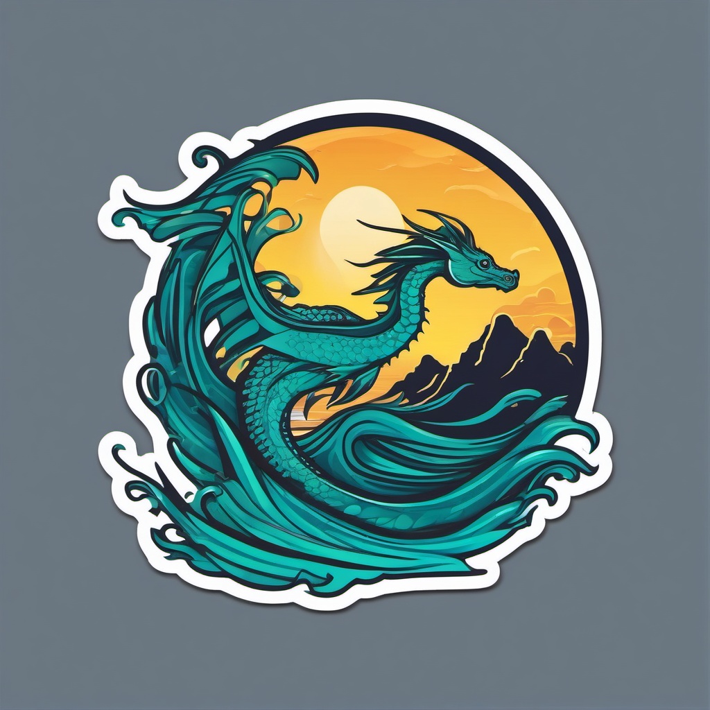 Sea Dragon Sticker - A mystical sea dragon with flowing fins, ,vector color sticker art,minimal