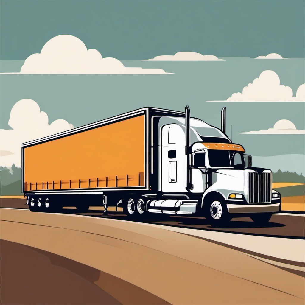 Semi-Trailer Truck Clipart - A semi-trailer truck on the road.  color vector clipart, minimal style