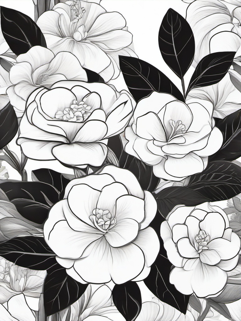 Floral Gardenias - Creamy white blooms with a strong scent.  outling,coloring pages,black and white