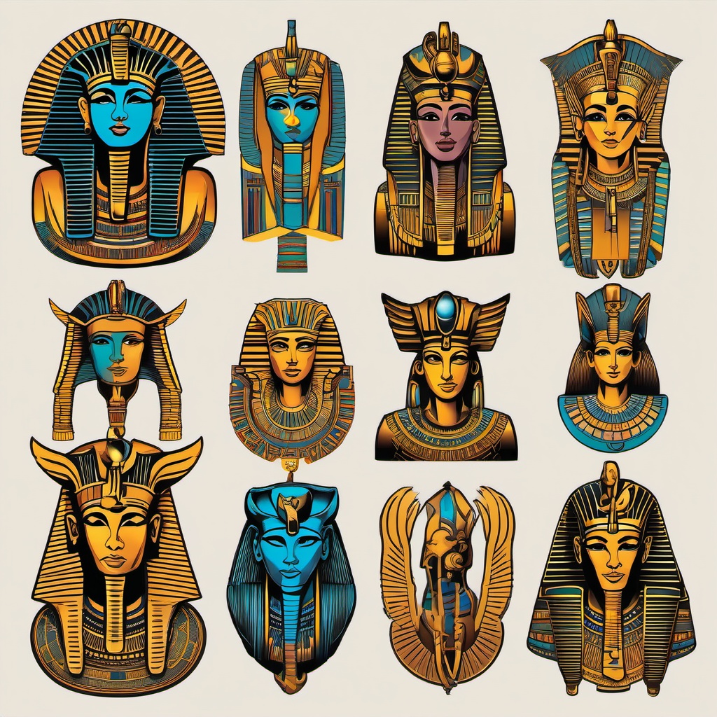 Egyptian Gods and Goddesses Tattoos-Bold and dynamic tattoos featuring various Egyptian gods and goddesses, capturing the rich mythology of ancient Egypt.  simple color vector tattoo