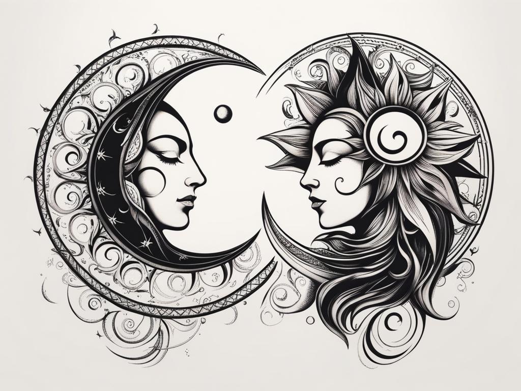 sun and moon tattoo concepts, symbolizing balance and the cyclical nature of life. 